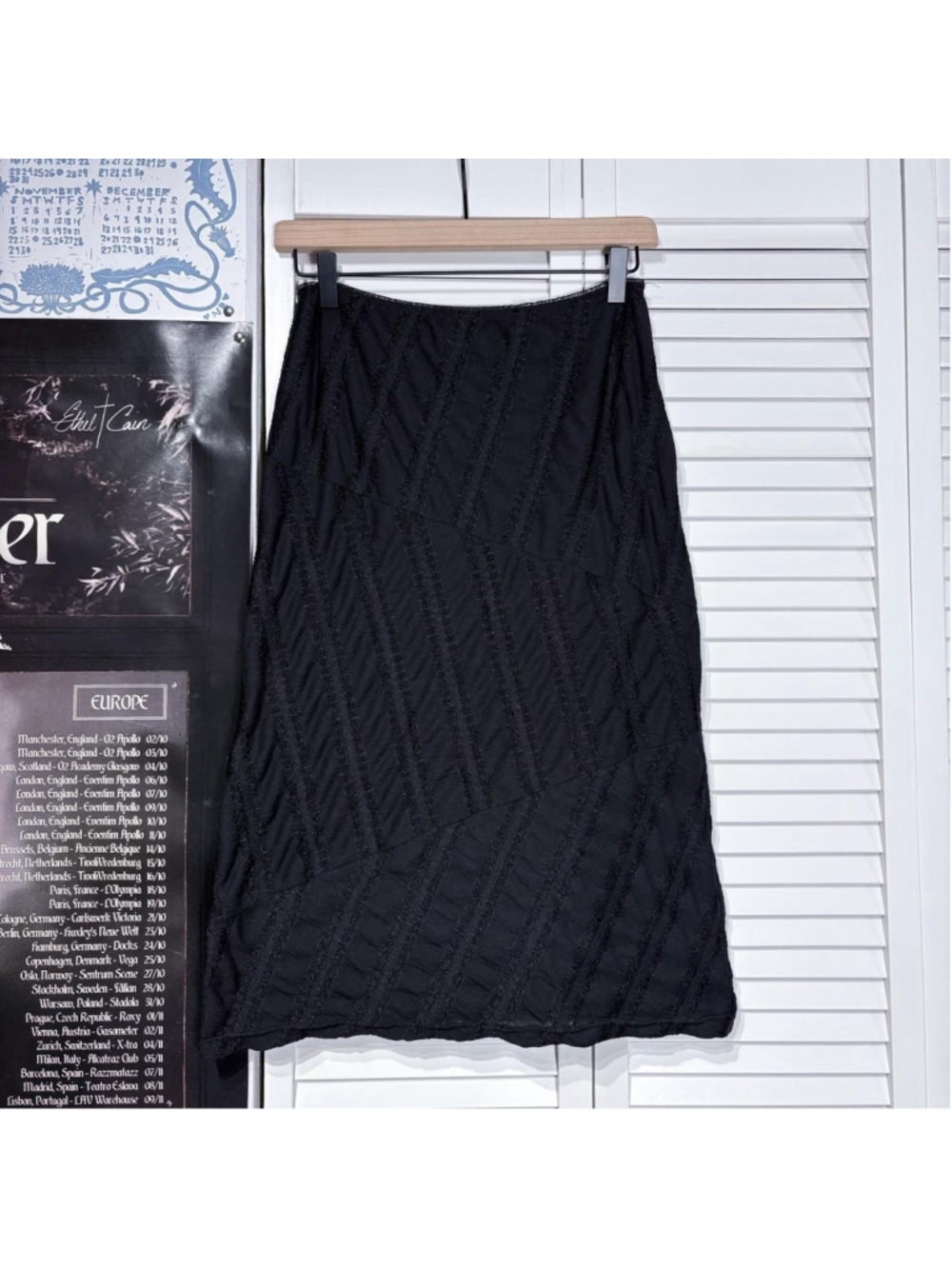 Textured black midi skirt